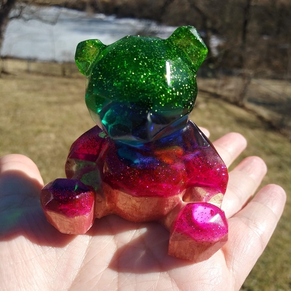 🧸SOLD🧸Teddy Bear Resin Sparkle Art Cute Gift Handmade Epoxy Artisan Bears - Picture 12 of 15